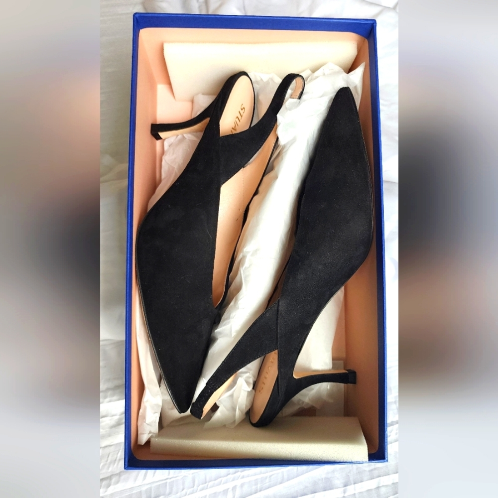 Stuart Weitzman NEW pointed toe black suede slingback pumps US 9 1/2 EU 40